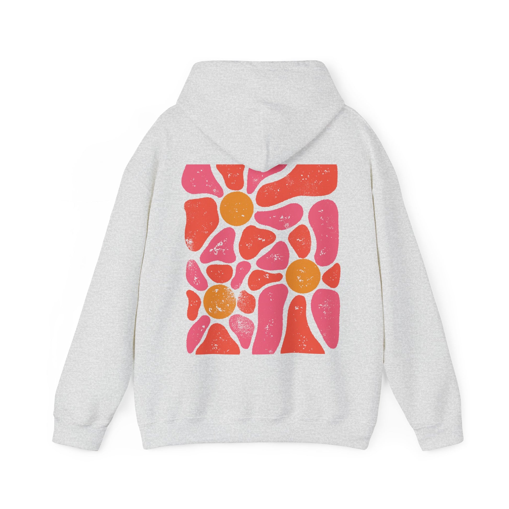 Ash Gray hoodie floral hoodie, boho hoodie with retro abstract flower design on the back of the hoodie