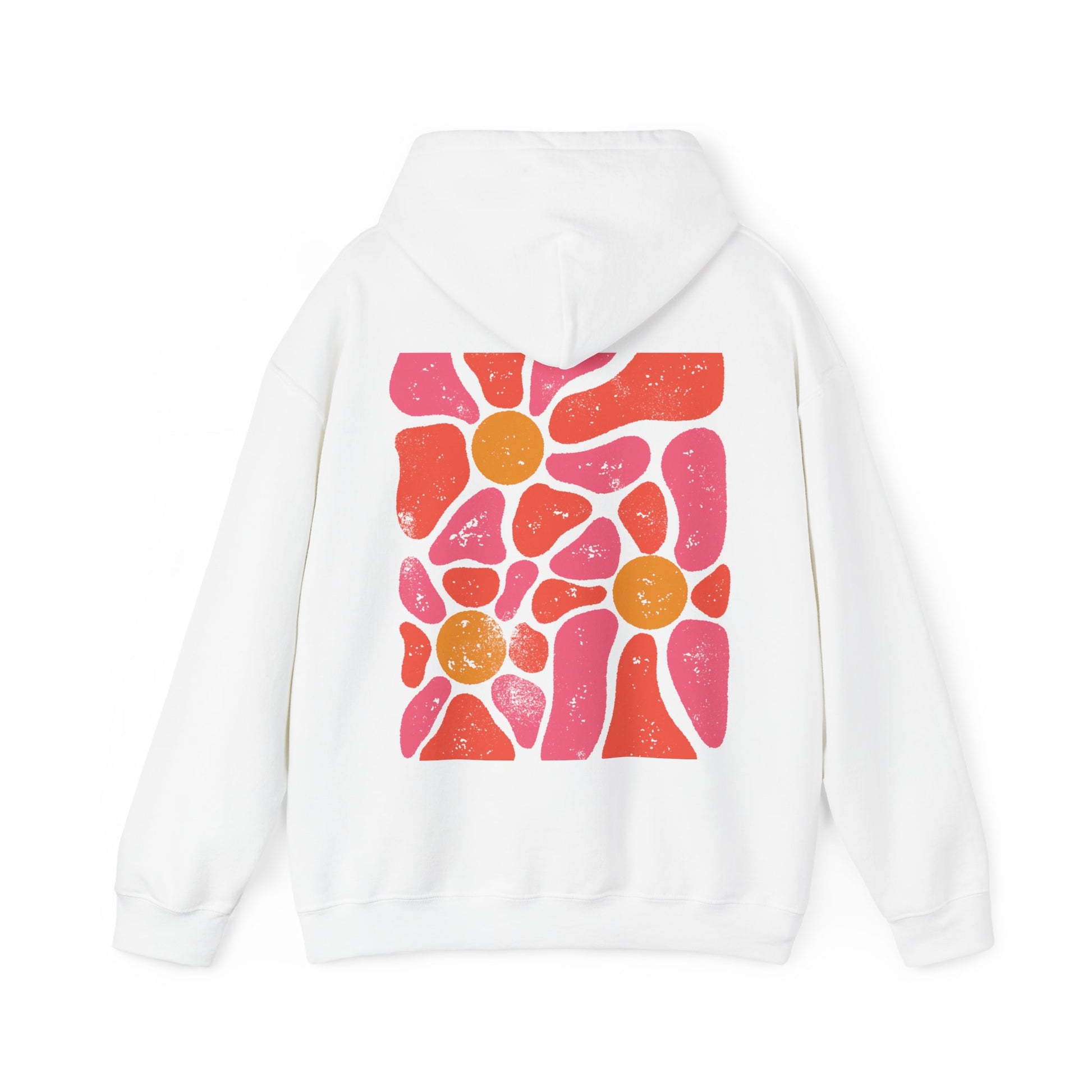 white hoodie floral hoodie, boho hoodie with retro abstract flower design on the back of the hoodie