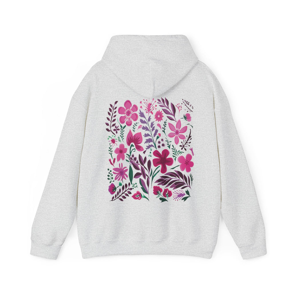 light ash gray flower hoodie with beautiful pink floral design on back
