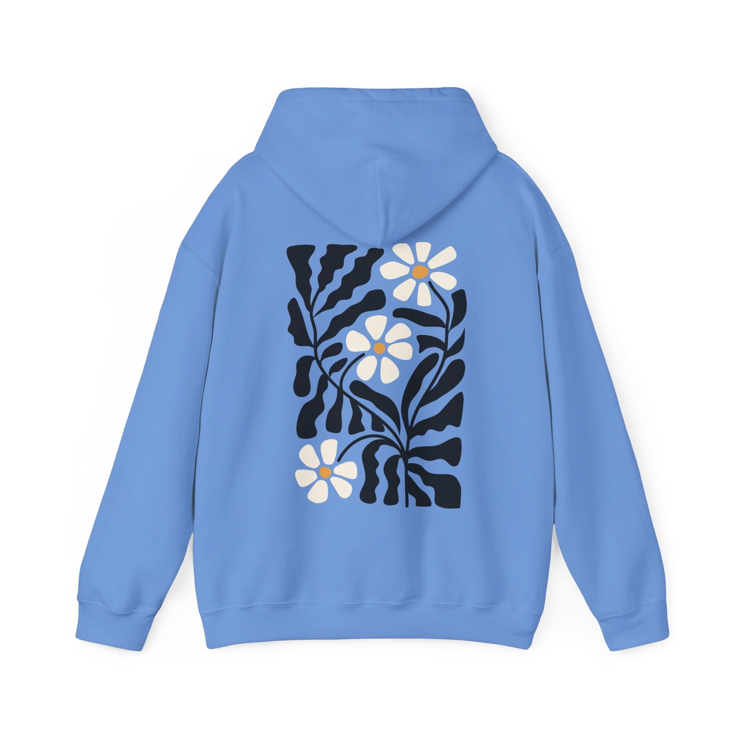 Carolina Blue boho floral hoodie with design of groovy flowers on the back