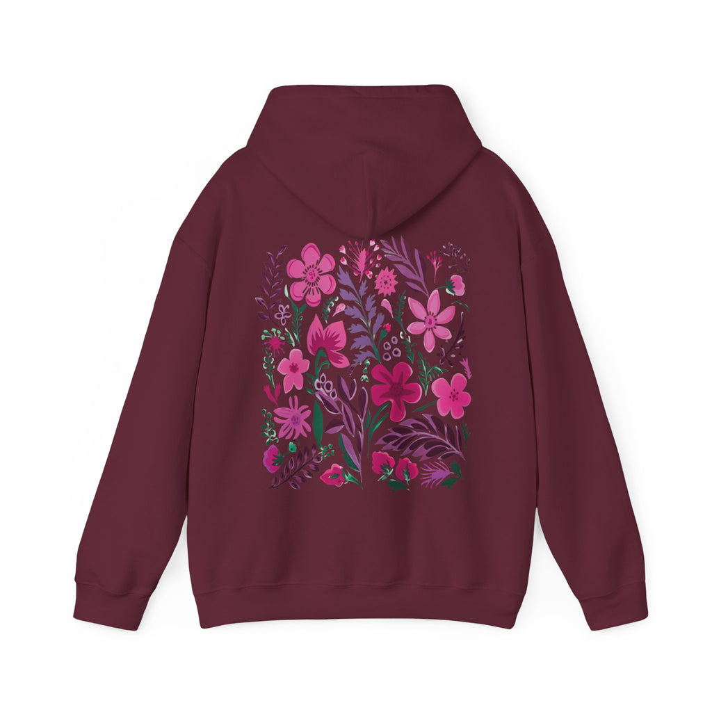maroon flower hoodie with beautiful pink floral design on back