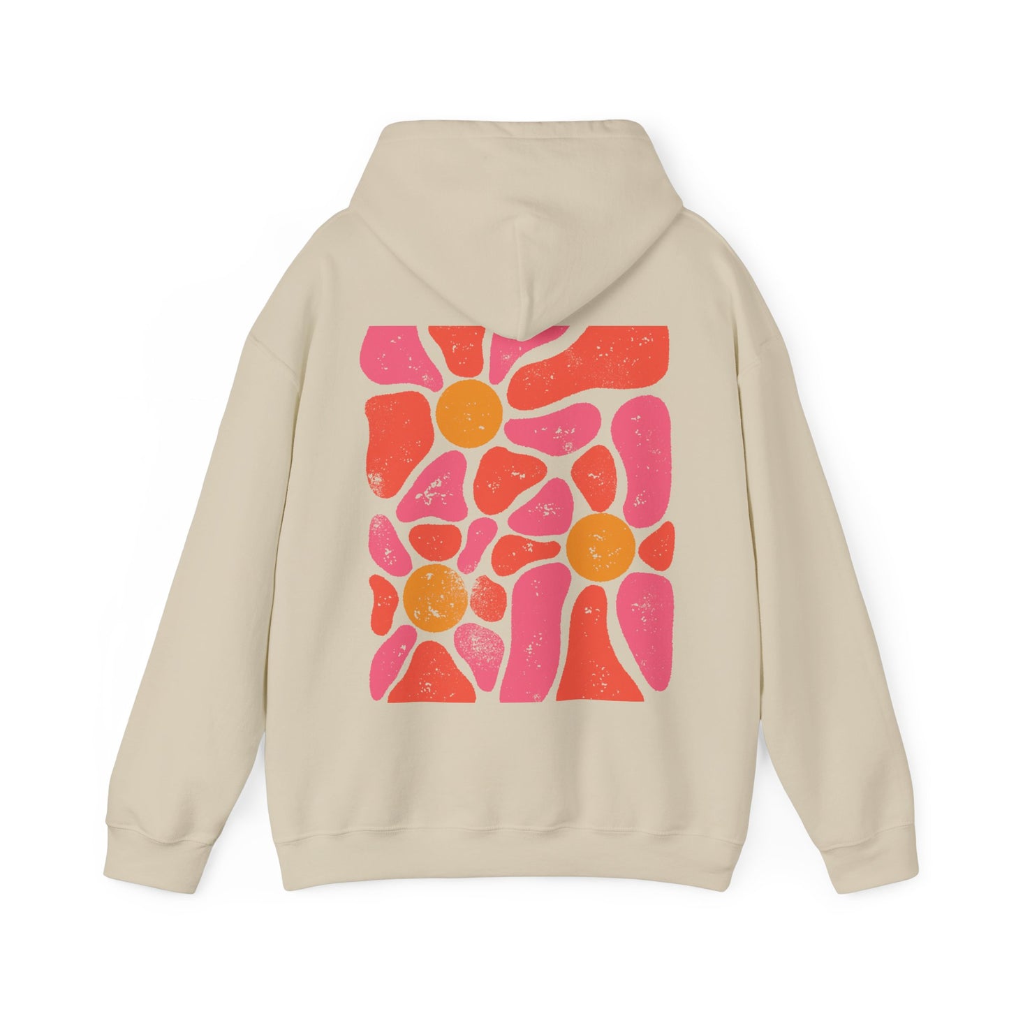 Sand hoodie floral hoodie, boho hoodie with retro abstract flower design on the back of the hoodie