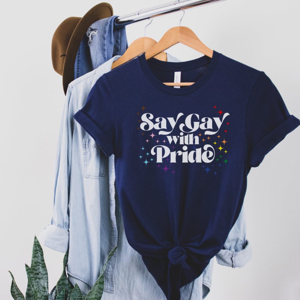 Navy blue unisex say gay shirt
