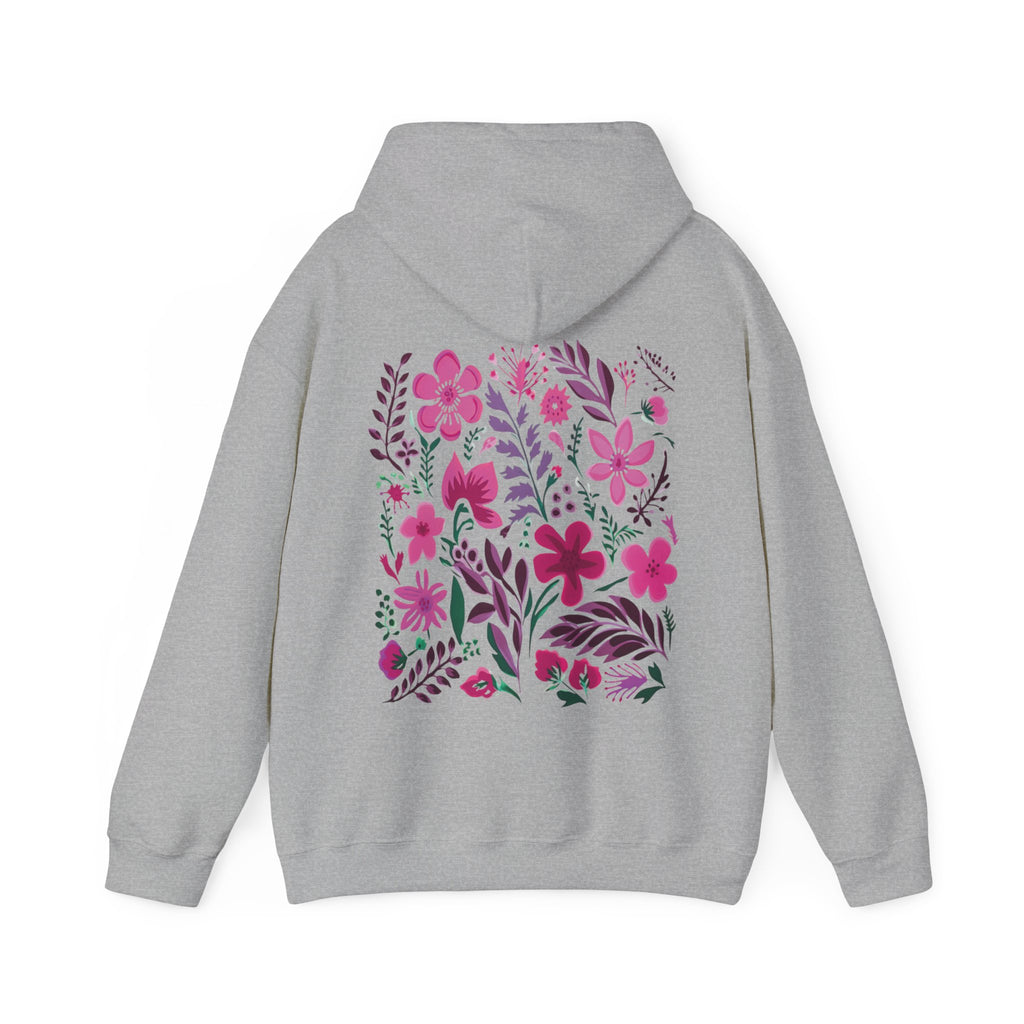 sport gray flower hoodie with beautiful pink floral design on back