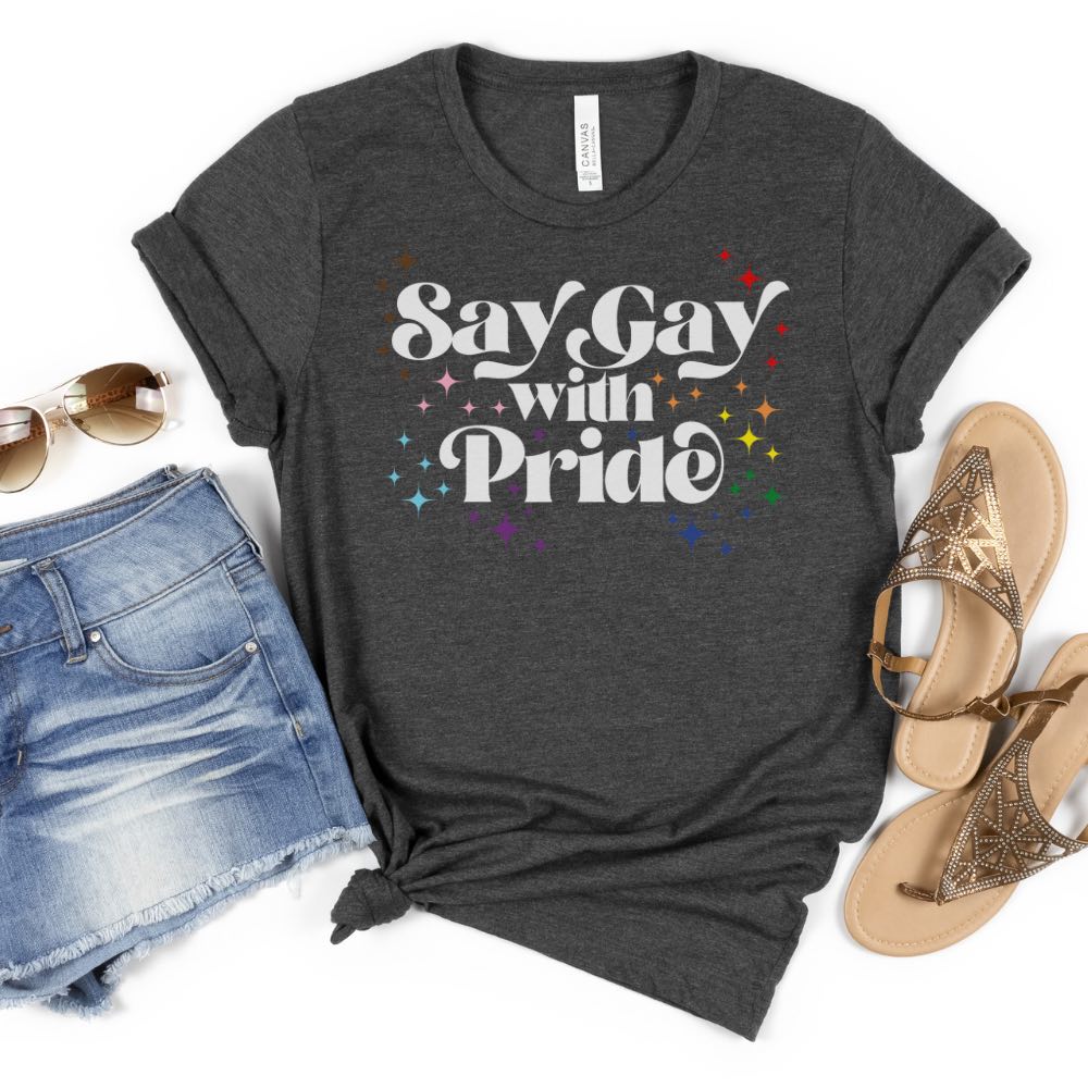 Dark gray heather unisex say gay shirt
