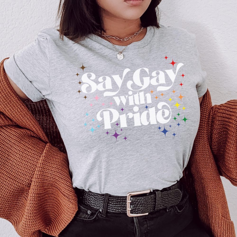 Light gray unisex say gay shirt