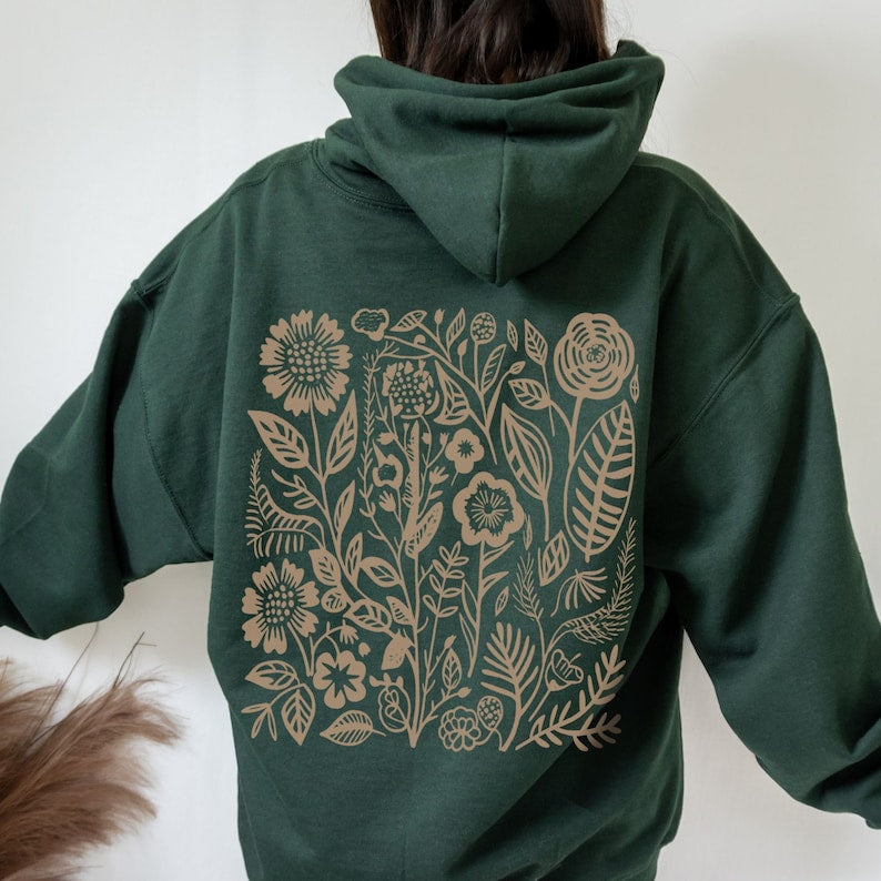 forest green wildflower hoodie