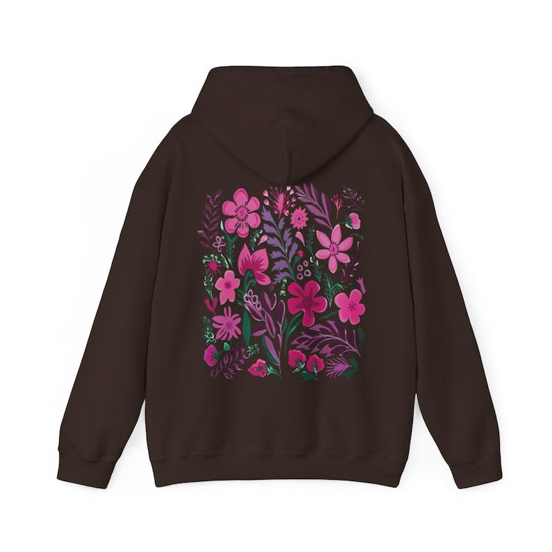 Brown flower hoodie with beautiful pink floral design on back