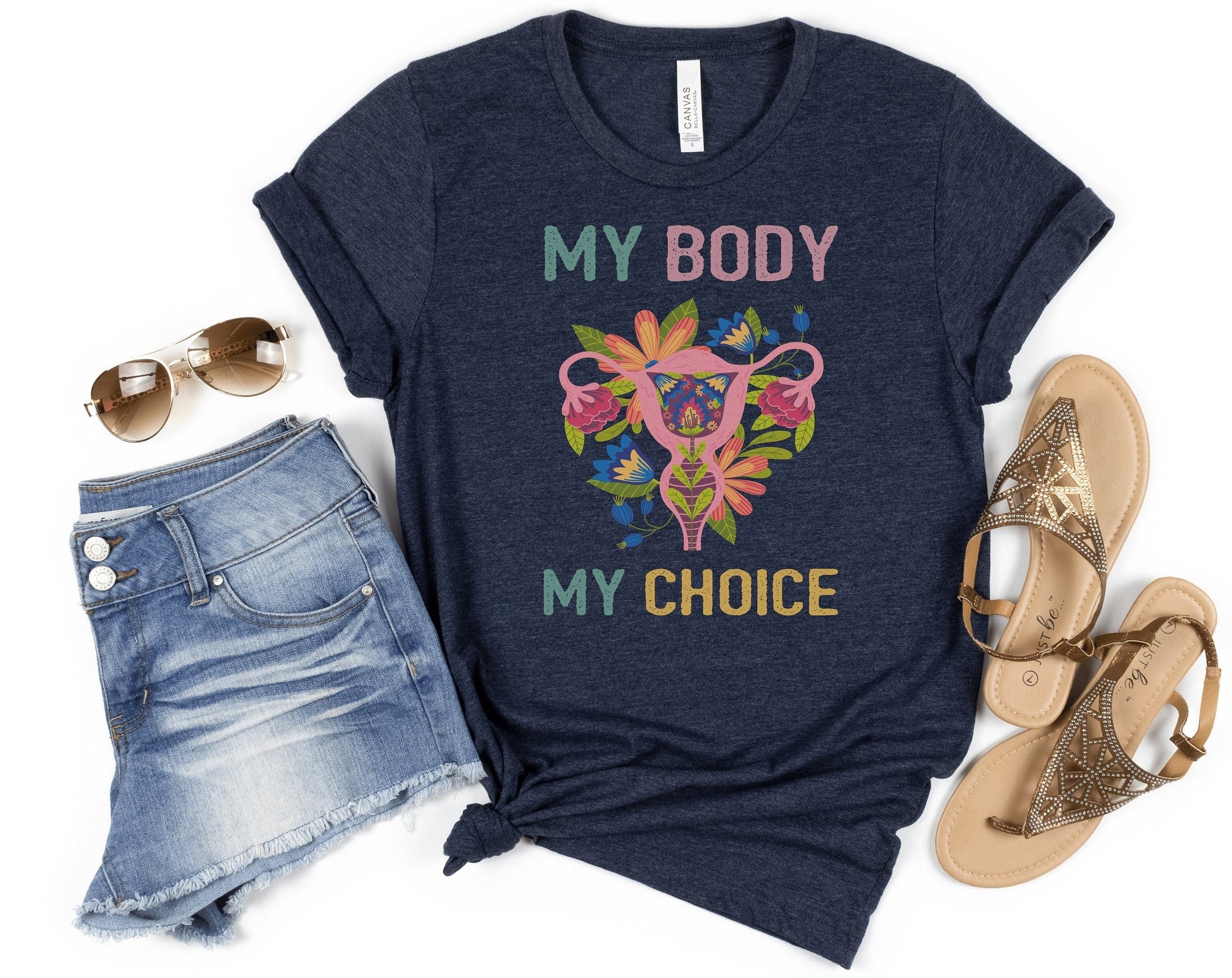 heather navy unisex my body my choice tshirt