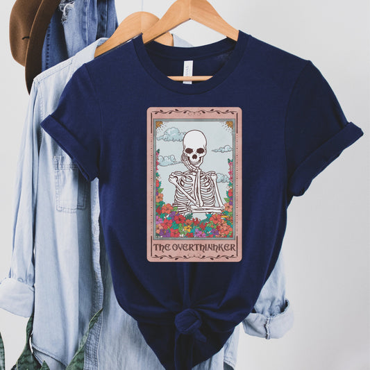 navy blue overthinker shirt with graphic of tarot card