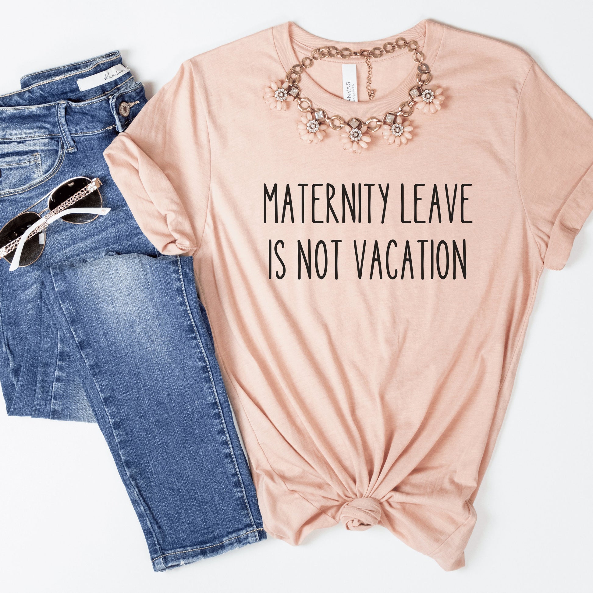 heather peach unisex gifts for nursing moms tshirt that says maternity leave is not vacation