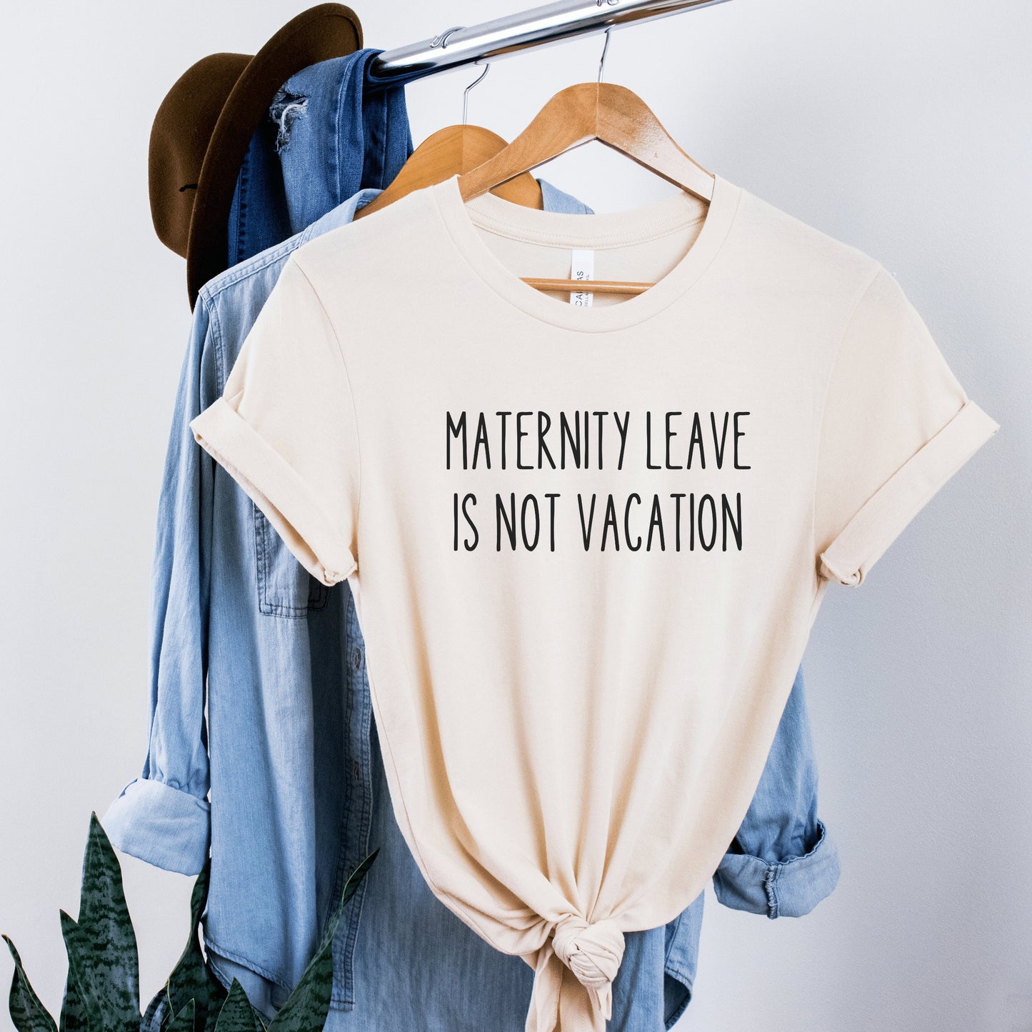 soft cream unisex gifts for nursing moms tshirt that says maternity leave is not vacation